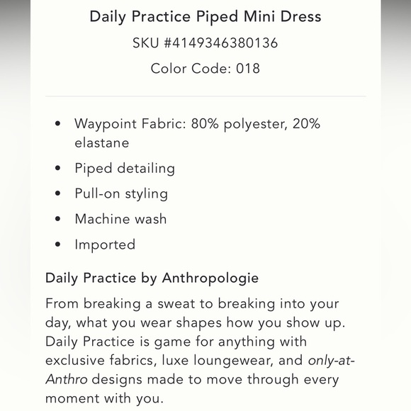 Anthropologie Daily Practice Waypoint Piped Mini Sport Tennis Dress - Picture 5 of 6